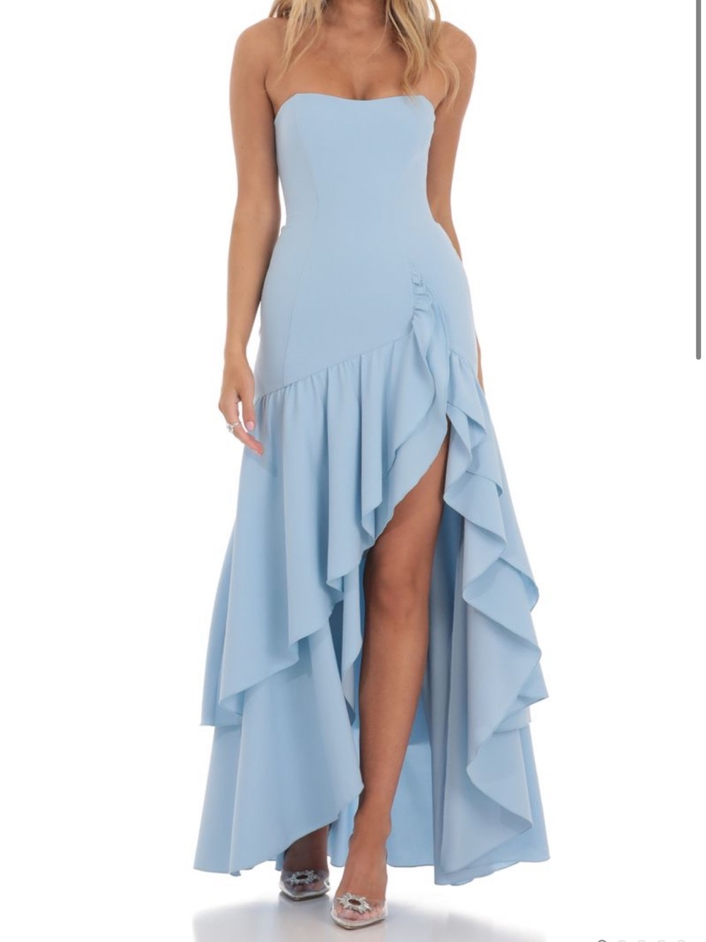 Lucy In The Sky - Strapless Corset Maxi Dress in Blue - Size Medium